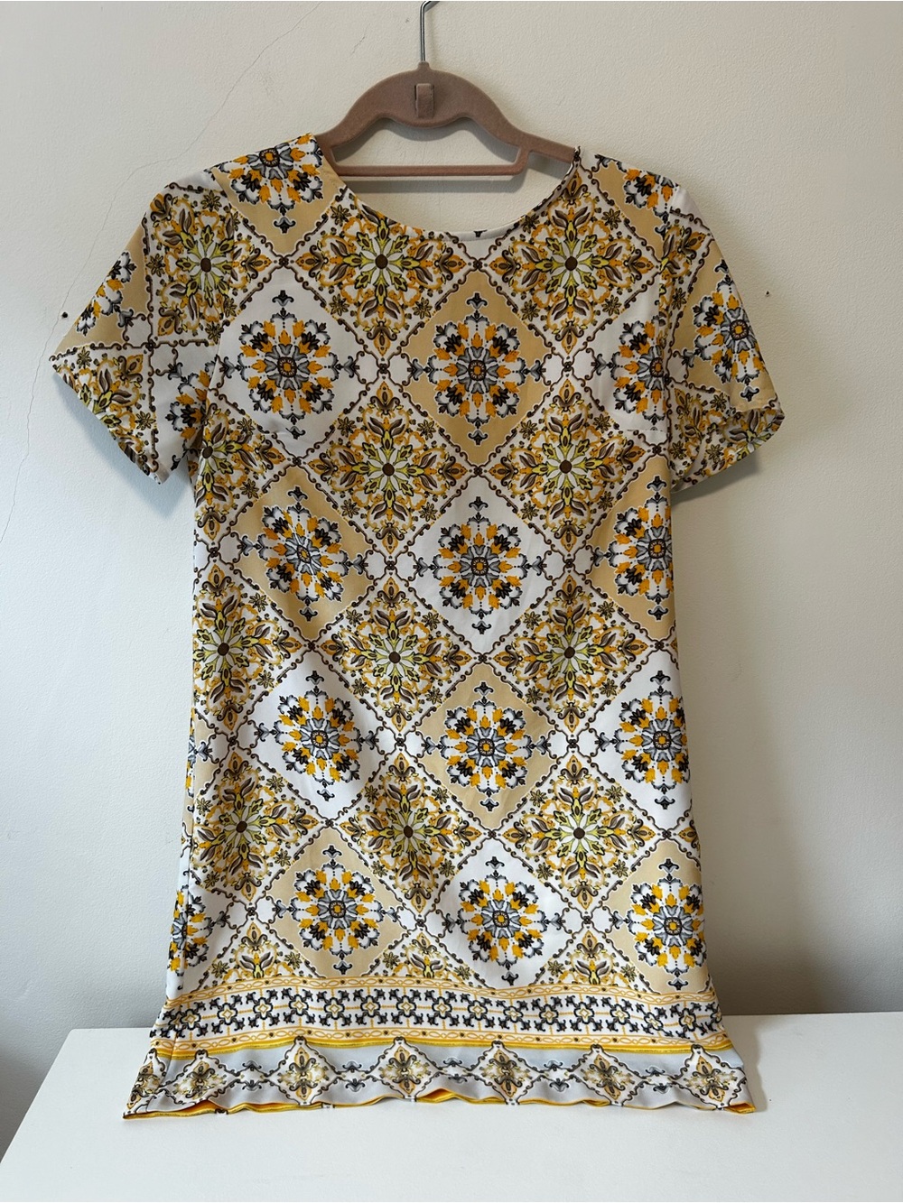 Lulu's Yellow White Tile-Print Mini Dress